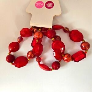 579 Bold Red Beaded Stretch Bracelets